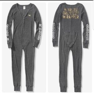 new victoria's secret pink sequin onesie pj